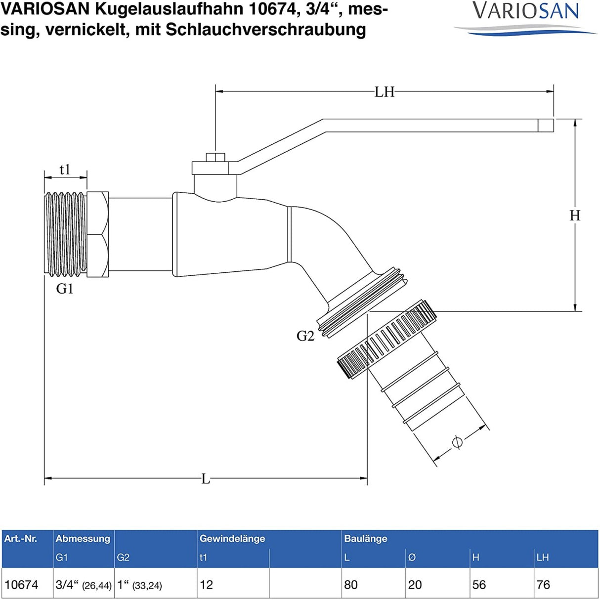 IBC Auslaufhahn, 3/4", S60x6, matt, verchromt