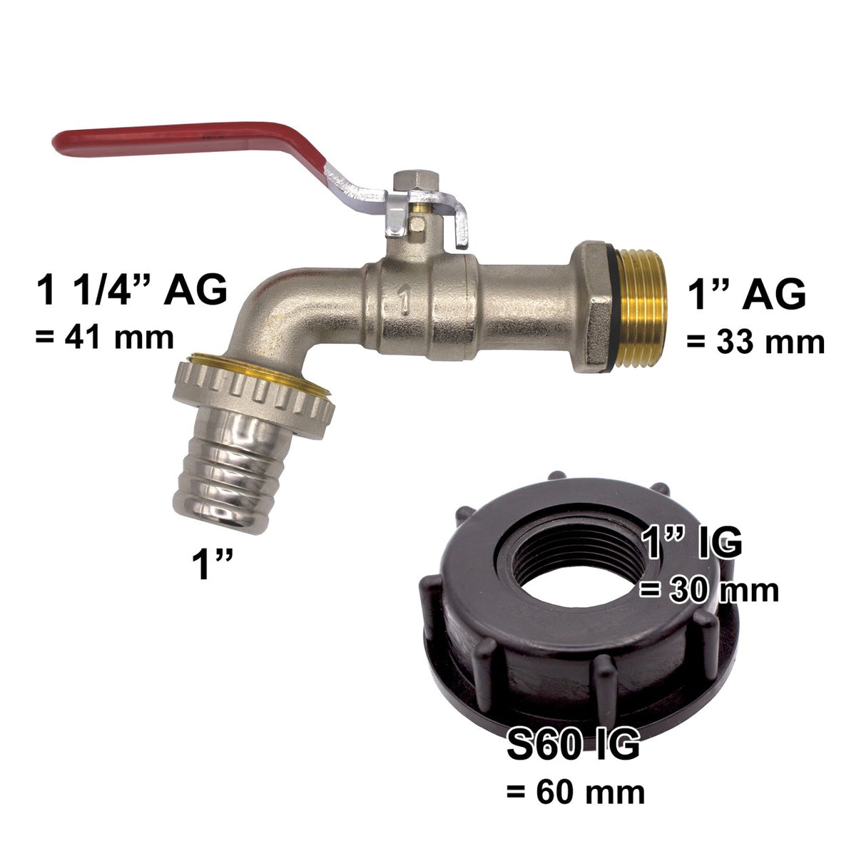 IBC Kugelauslaufhahn "Profi", 1", Messing, S60x6