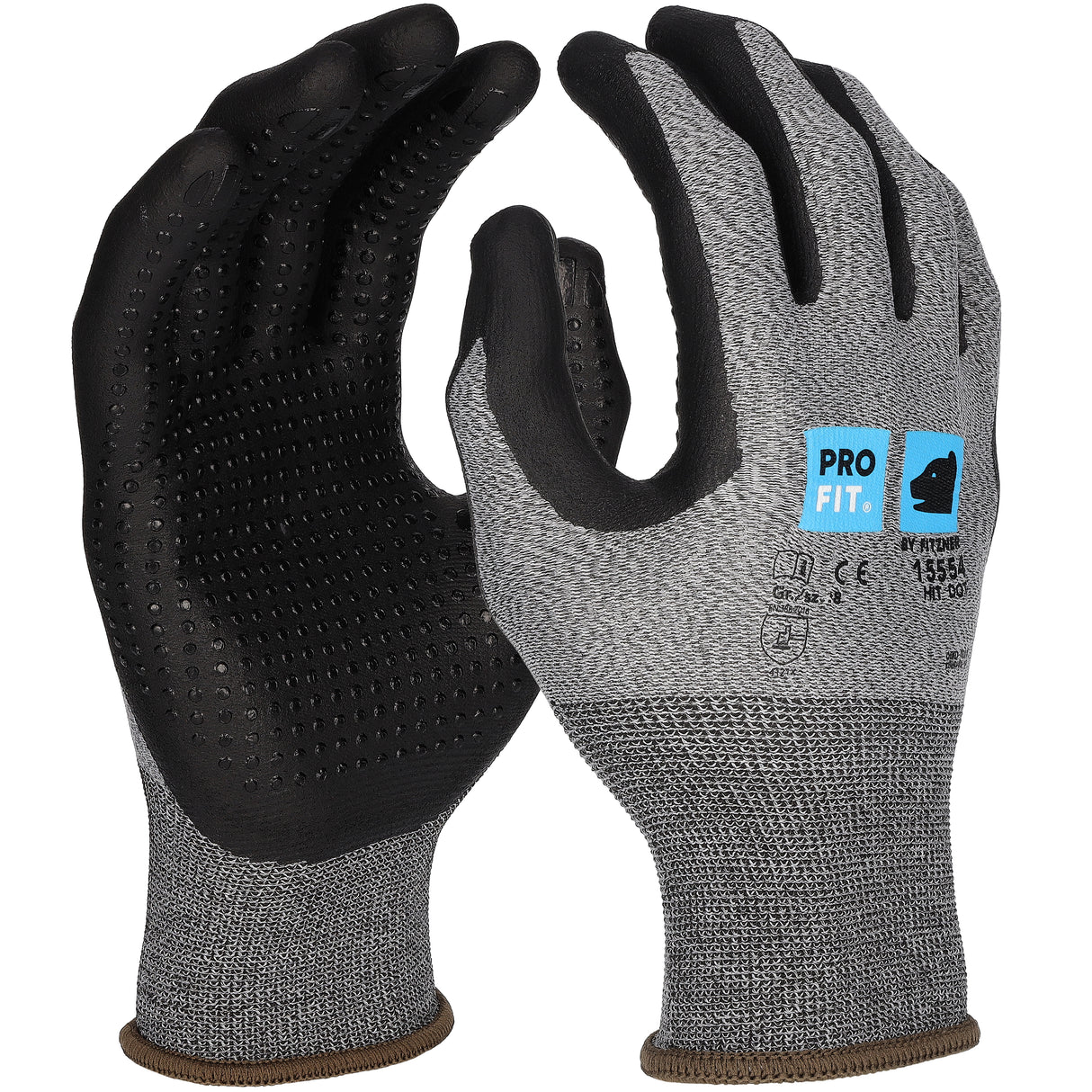 Pro-Fit® Nitril Handschuhe, "Hit dot", Nitrilschaum, Noppen, grau/schwarz