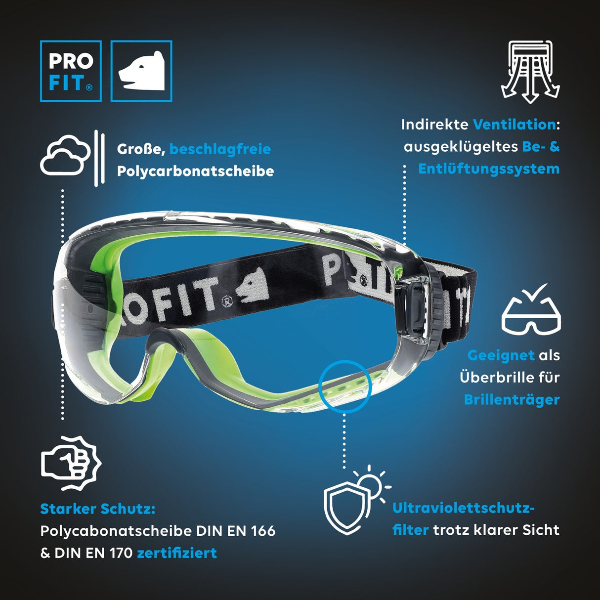 Pro-Fit® Vollsichtbrille "T-Spex", klar, indirekt belüftet, beschlagfrei
