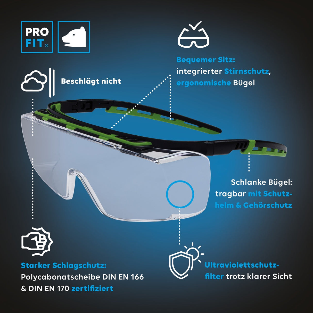 Pro-Fit® Schutzbrille "Kubik", für Brillenträger, klar, beschlagfrei