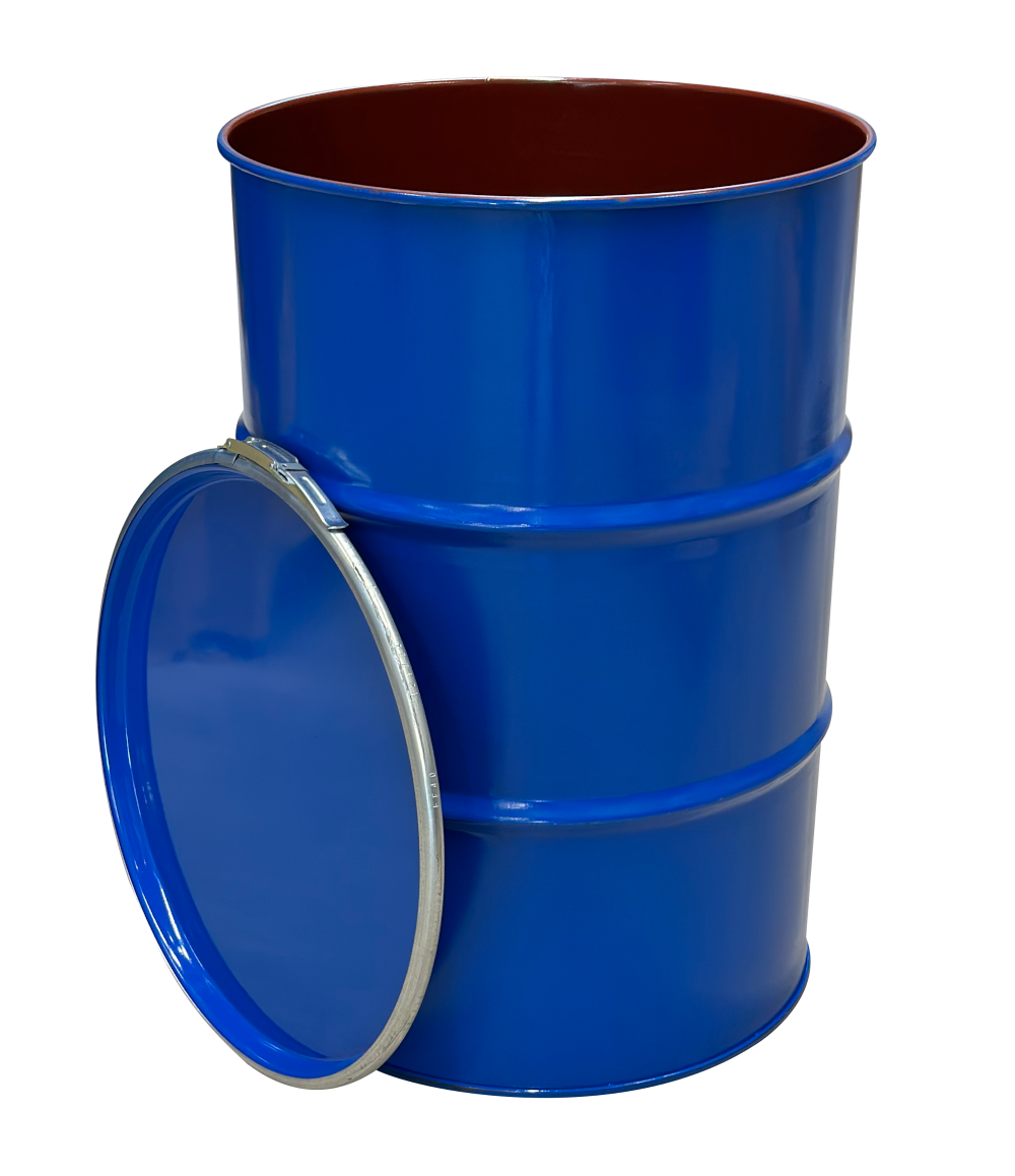 212 L Stahldeckelfass, gebraucht gereinigt, innen lackiert