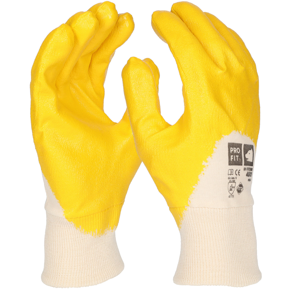 Pro-Fit® Nitril Handschuhe, "Savanne", gelb, 3/4 getaucht, Strickbund