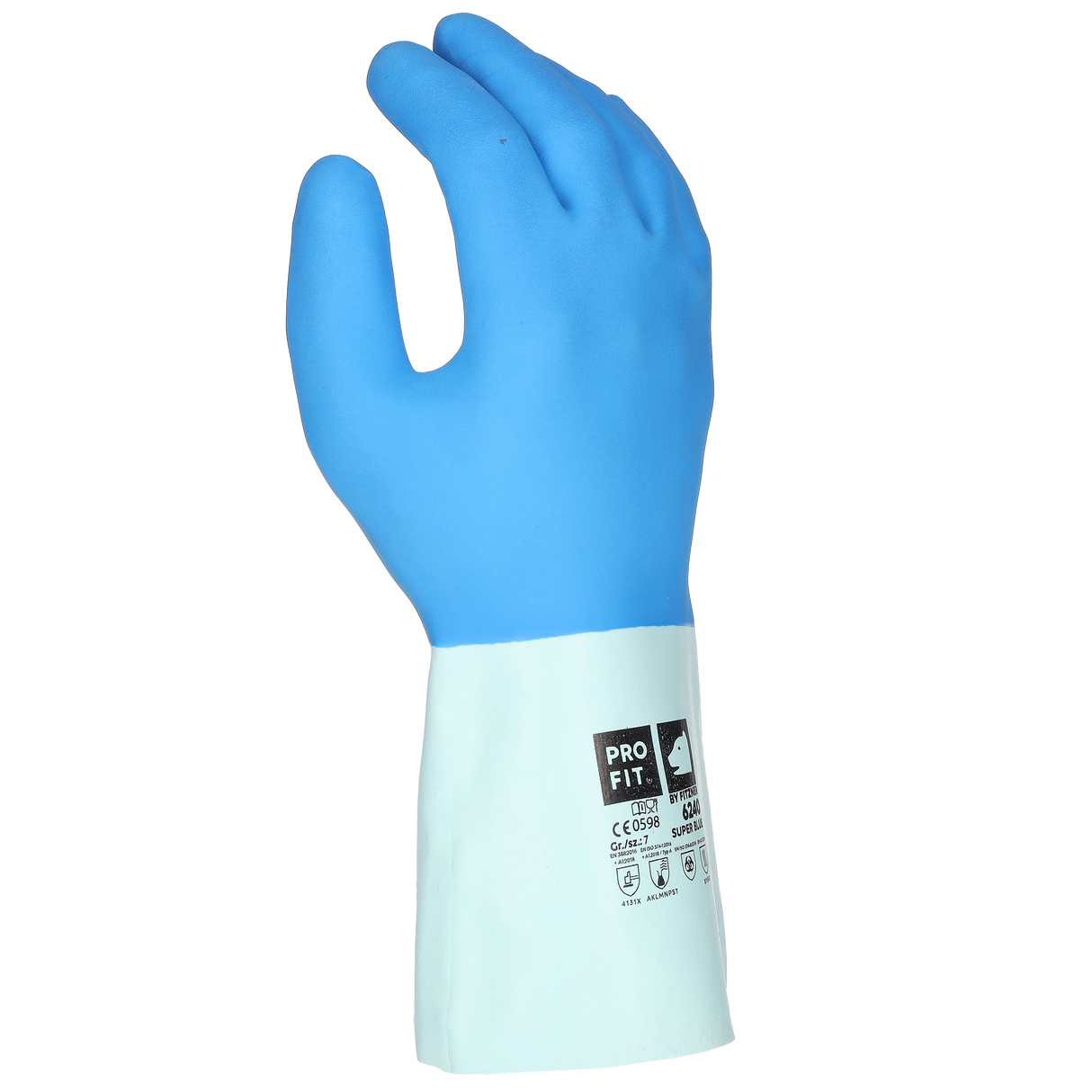 Pro-Fit® Latex Chemikalienschutzhandschuhe "Super Blue", blau, geraut