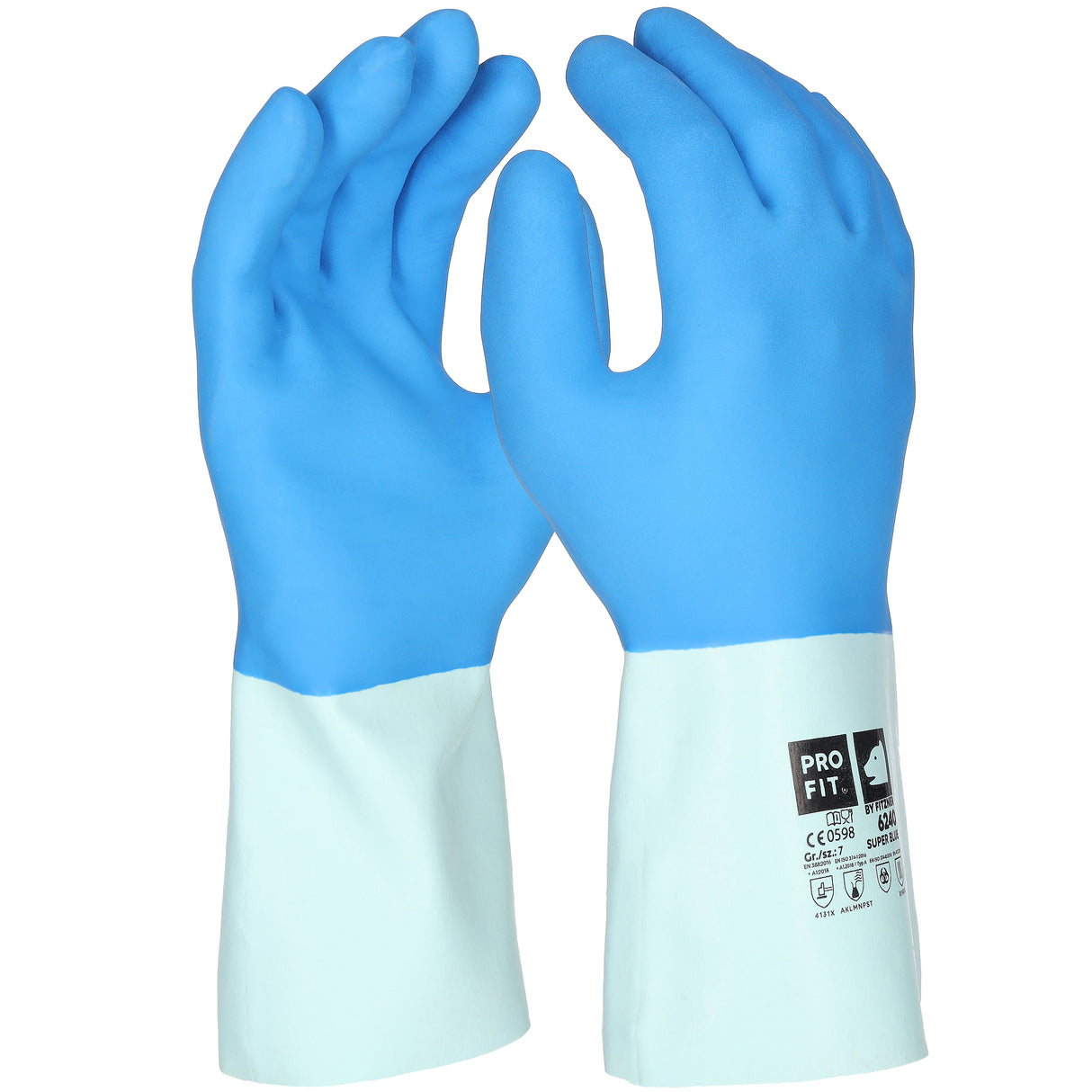 Pro-Fit® Latex Chemikalienschutzhandschuhe "Super Blue", blau, geraut