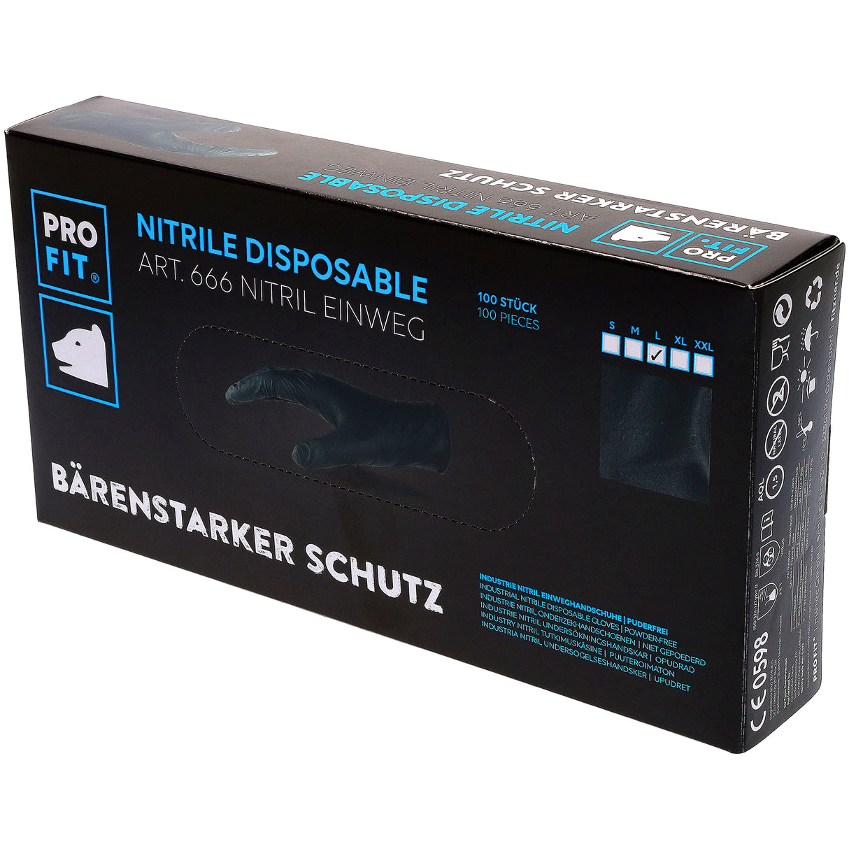 Pro-Fit® Nitril Einweghandschuhe, 24 cm, schwarz, (Box á 100 Stück)