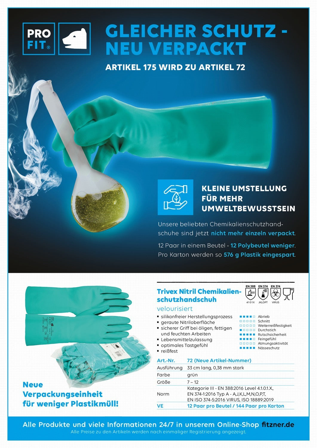 Pro-Fit® Nitril Chemikalienschutzhandschuhe "Trivex", 33 cm, grün