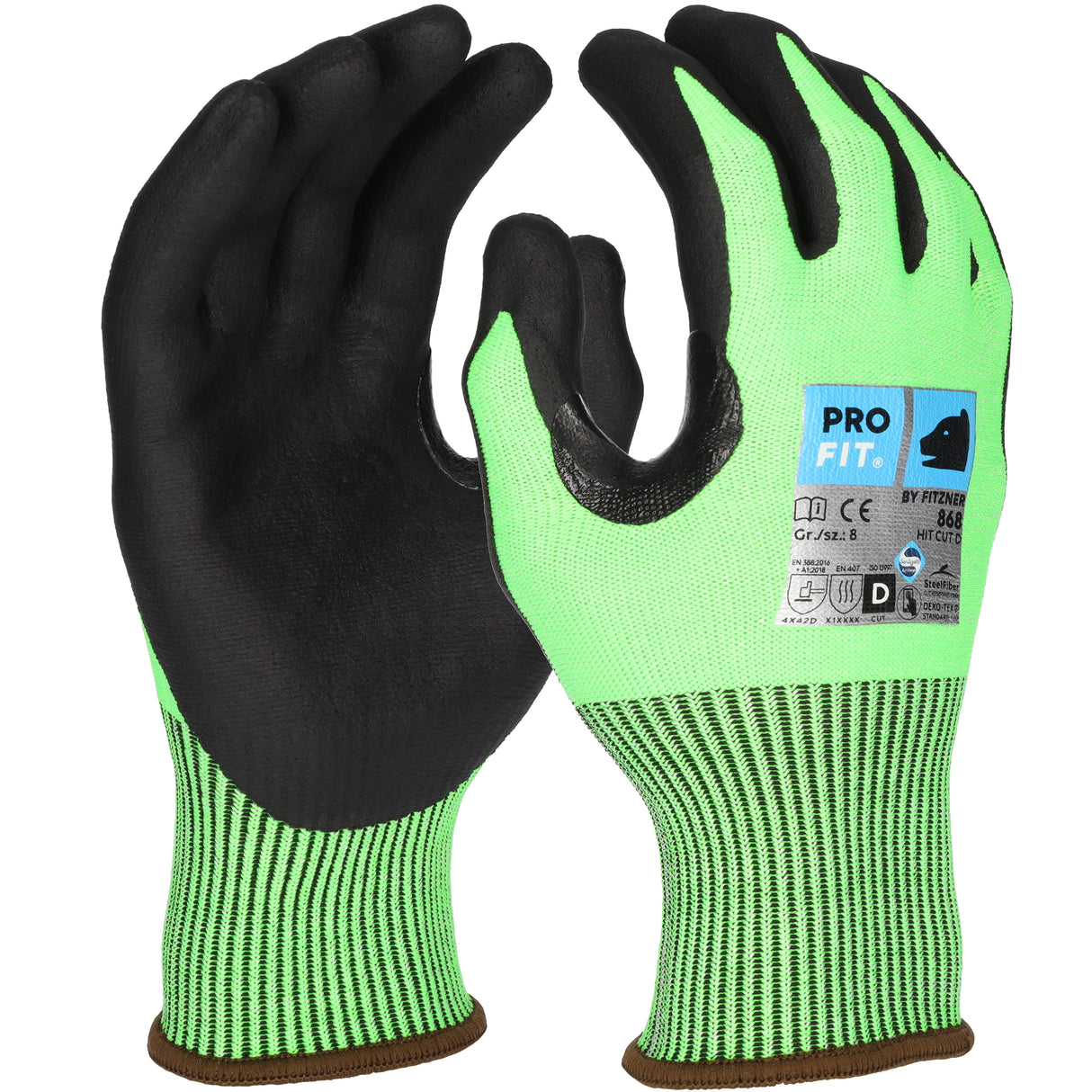 Pro-Fit® Nitril Schnittschutzhandschuh "Hit Cut D", neongrün/schwarz