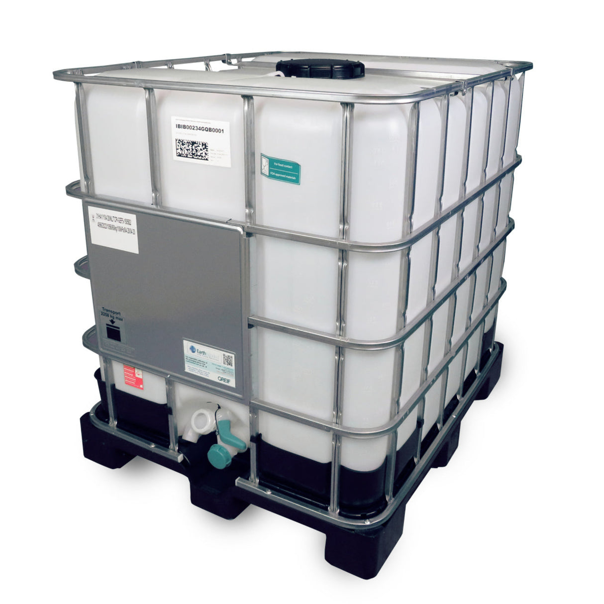 1000 L IBC Container, Kunststoff-Palette, 225/50, FDA, UN