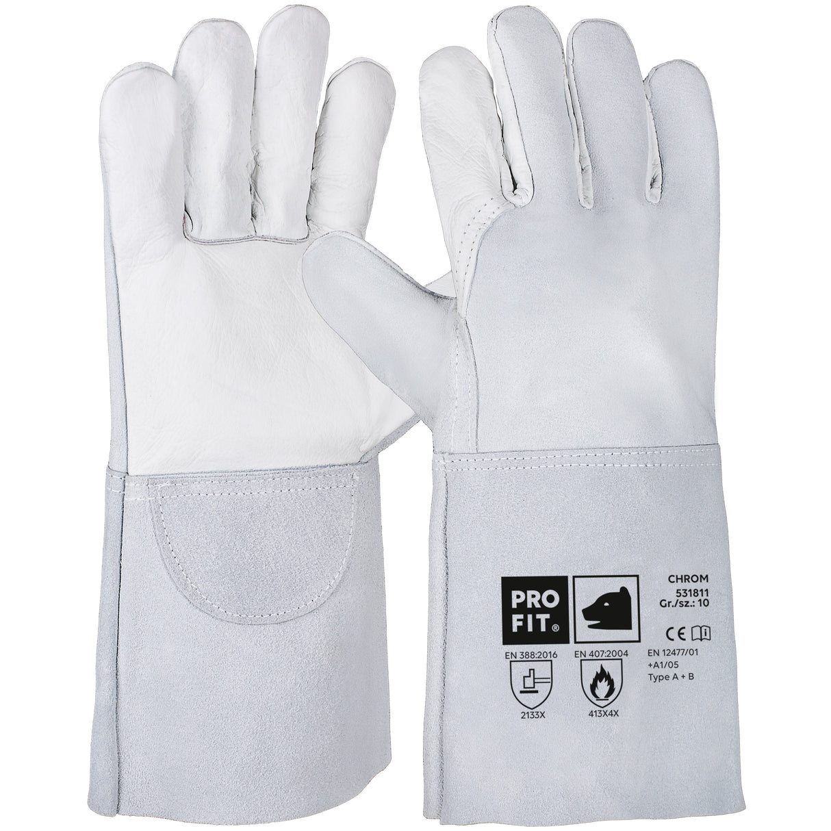 Pro-Fit® Schweißerhandschuh Kombi Rindleder, "Chrom", 35 cm