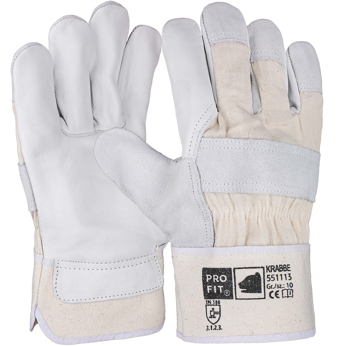 Pro-Fit® Rindvoll-/Rindspalt Leder Arbeitshandschuh, "Krabbe", natur