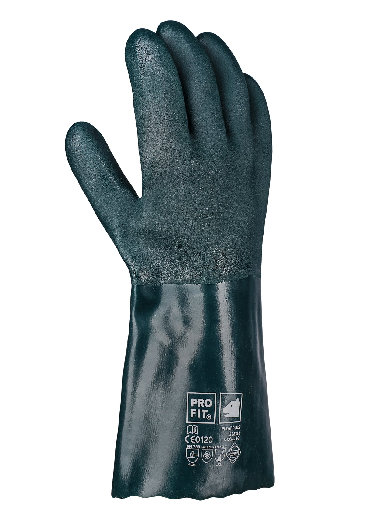 Pro-Fit® PVC Chemikalienschutzhandschuhe "Pirat", grün, 35 cm, geraut
