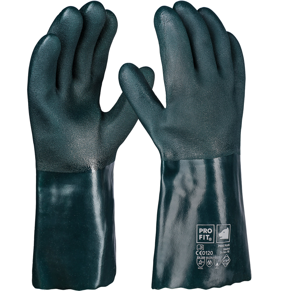 Pro-Fit® PVC Chemikalienschutzhandschuhe "Pirat", grün, 35 cm, geraut