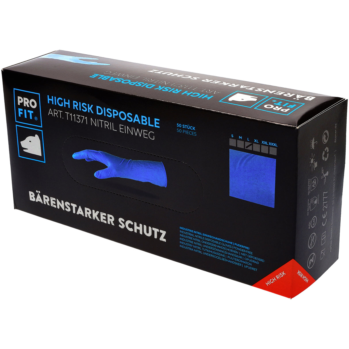 Pro-Fit® Nitril Einweghandschuhe, High Risk, 30 cm, blau, (Box á 50 Stück)
