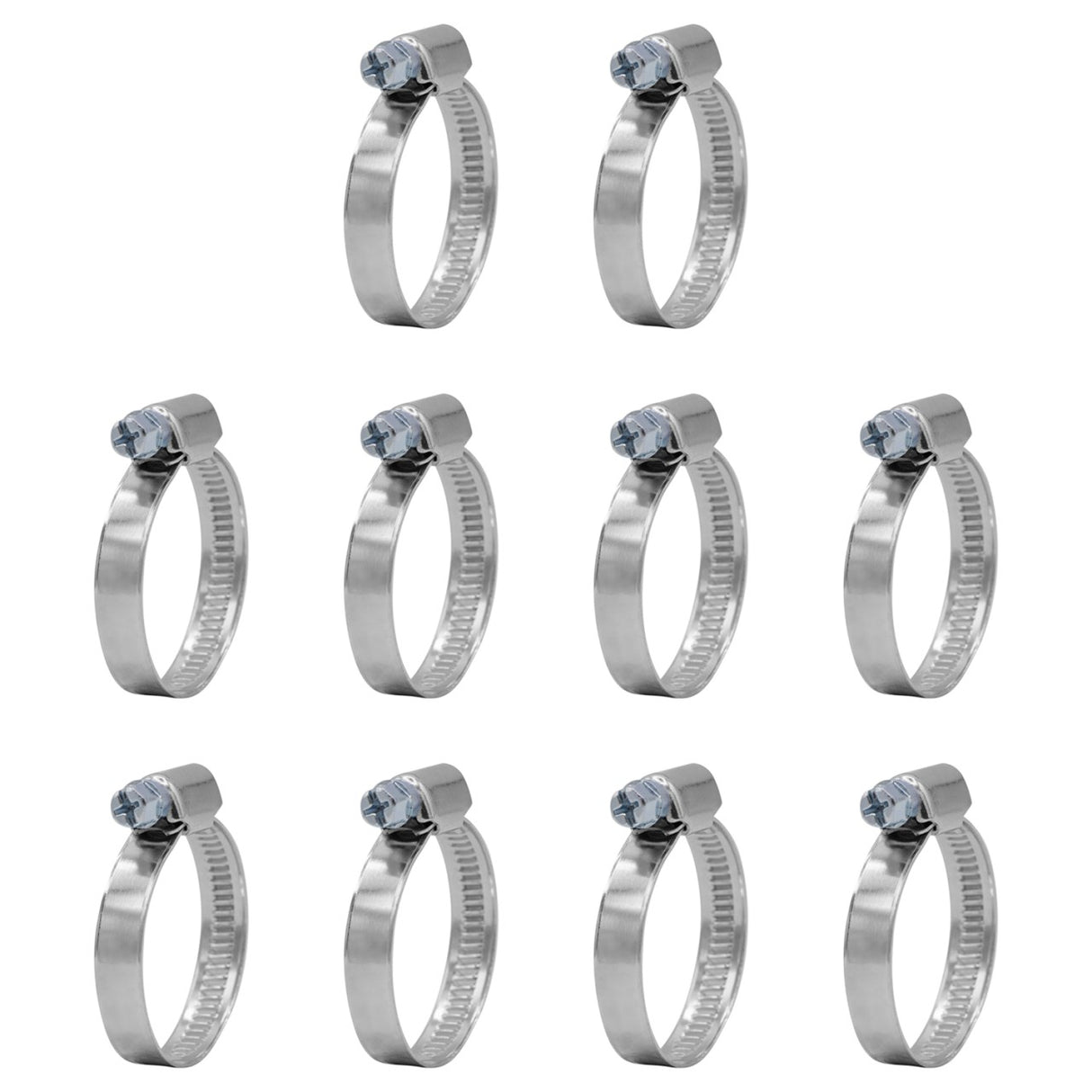 Schlauchschellen Set, 10 Stück, Spannbereich 16 - 27 mm, Bandbreite 9mm, W4 (Edelstahl / V2A)