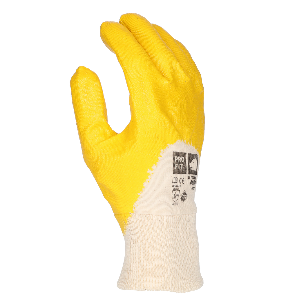 Pro-Fit Nitril Handschuhe, "Savanne", gelb, 3/4 getaucht, Strickbund   Fasswulf