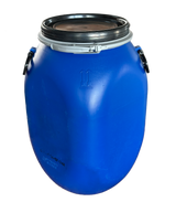60 L Weithalsfass / Kunststoffdeckelfass, gebraucht gereinigt, eckig, blau, ohne UN