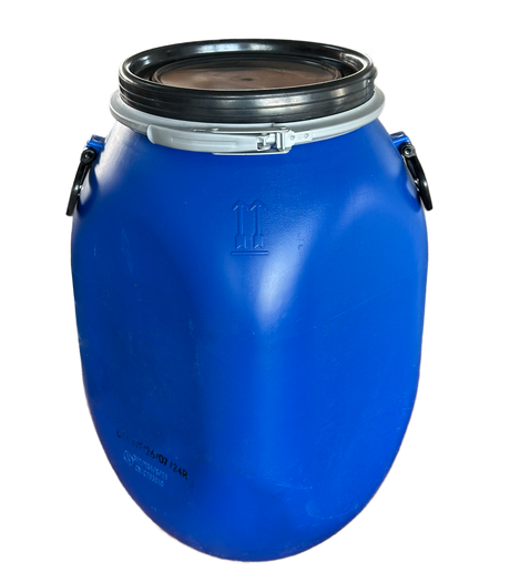 60 L Weithalsfass / Kunststoffdeckelfass, gebraucht gereinigt, eckig, blau, ohne UN
